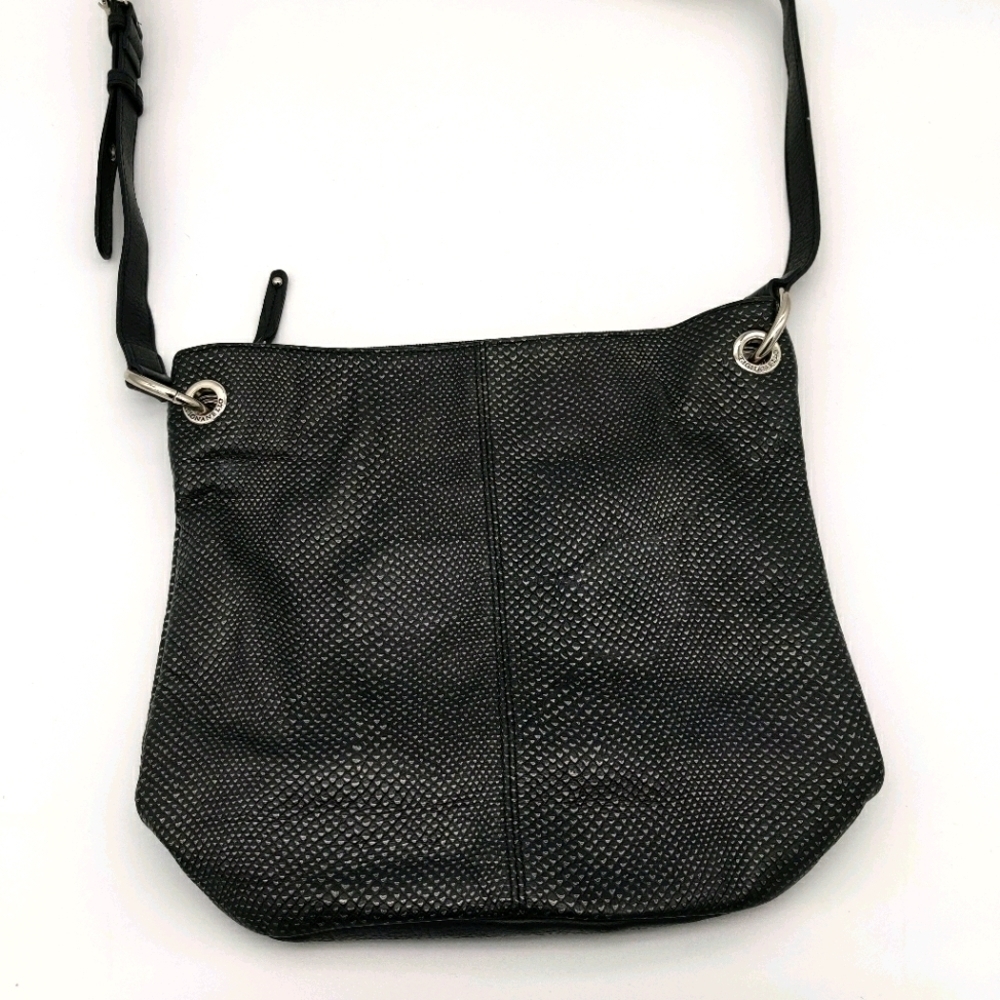 Tignanello black silver leather textured bag purse